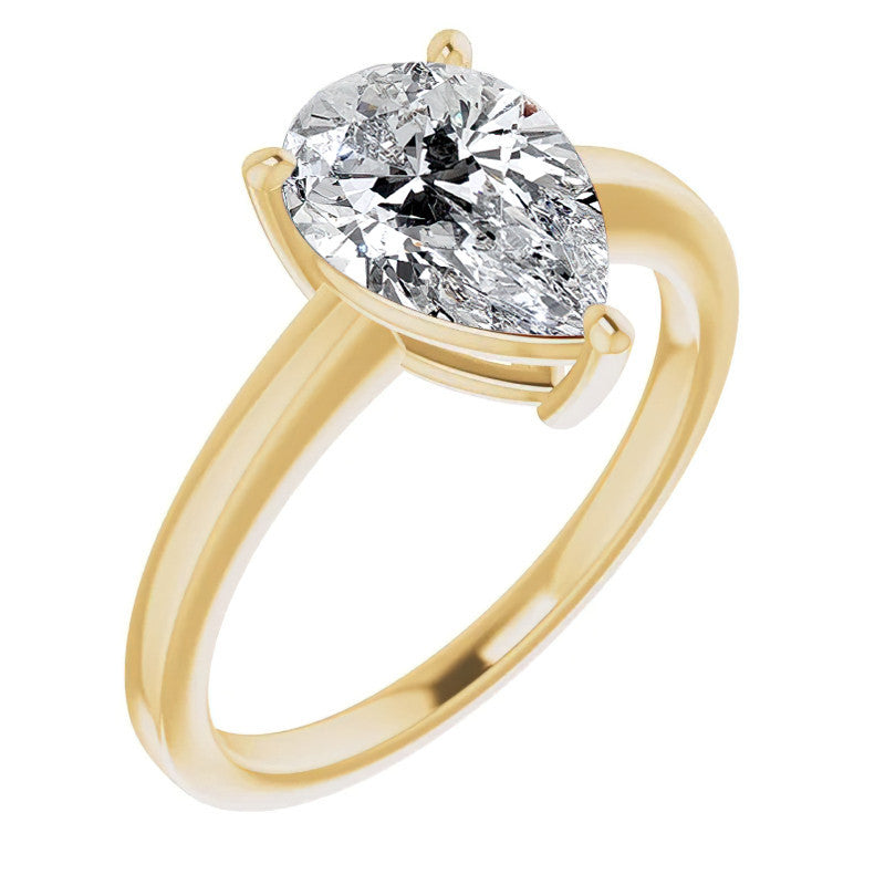 Petite Low Set Pear Moissanite Solitaire Ring