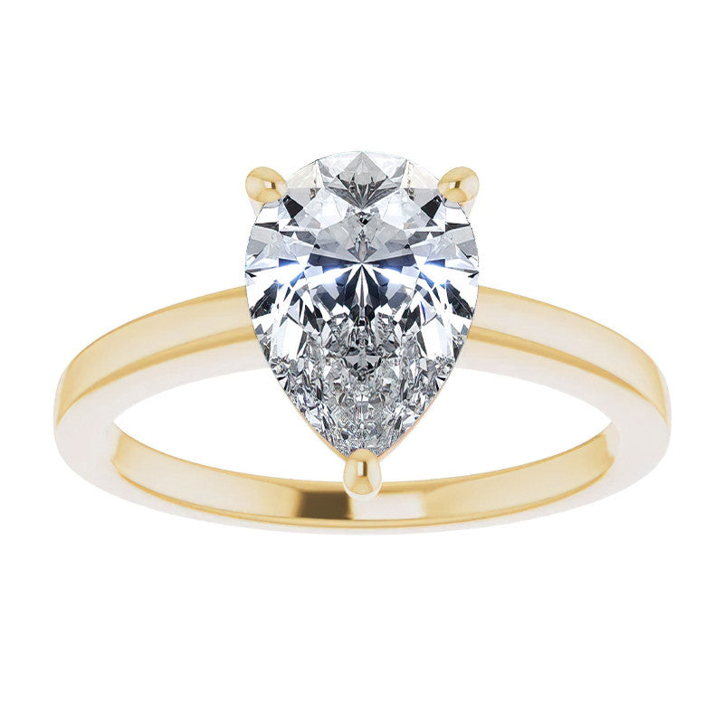 Petite Low Set Pear Moissanite Solitaire Ring