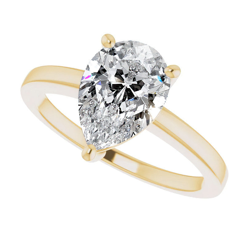 Petite Low Set Pear Moissanite Solitaire Ring