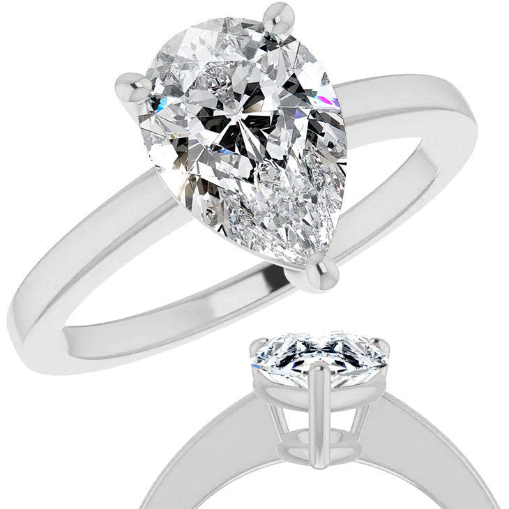 Petite Low Set Pear Moissanite Solitaire Ring