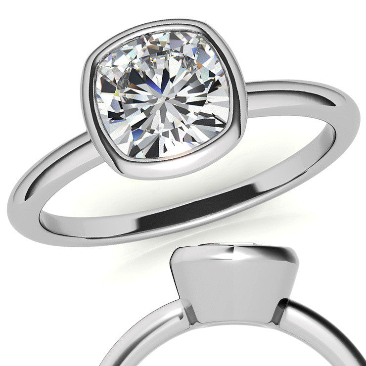 Cushion Moissanite Bezel Solitaire Ring