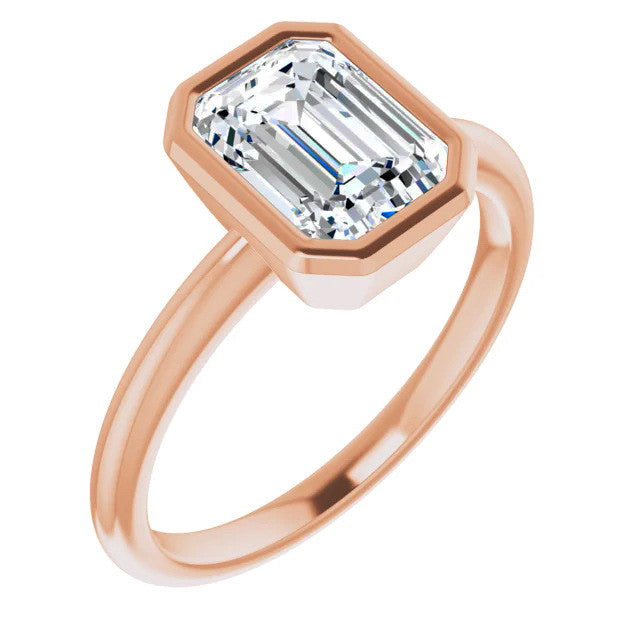 Emerald / Radiant Cut Moissanite Bezel Solitaire Ring