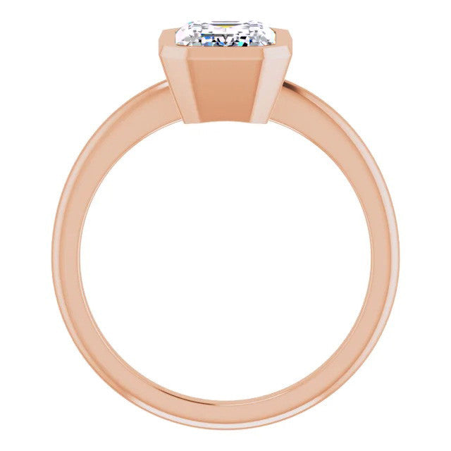 Emerald / Radiant Cut Moissanite Bezel Solitaire Ring