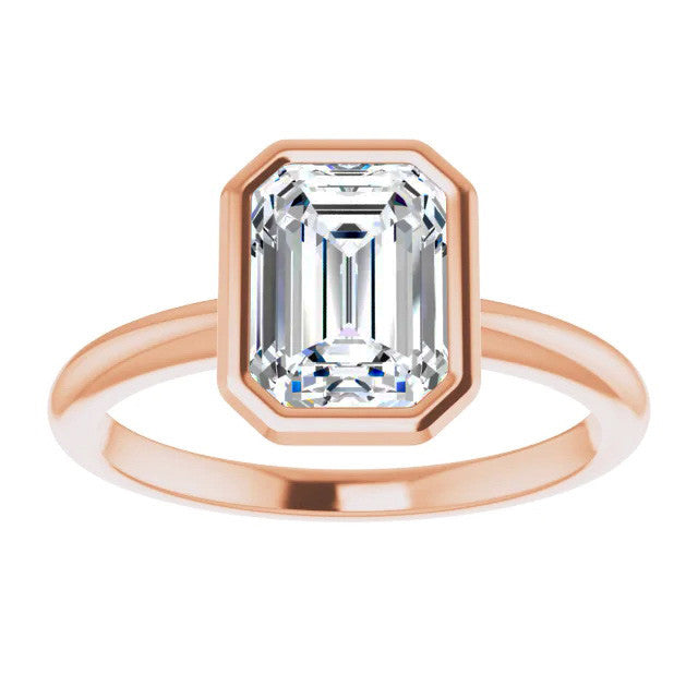 Emerald / Radiant Cut Moissanite Bezel Solitaire Ring