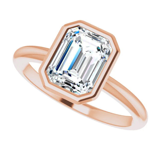 Emerald / Radiant Cut Moissanite Bezel Solitaire Ring