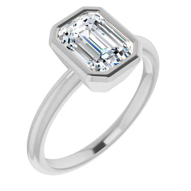 Emerald / Radiant Cut Moissanite Bezel Solitaire Ring
