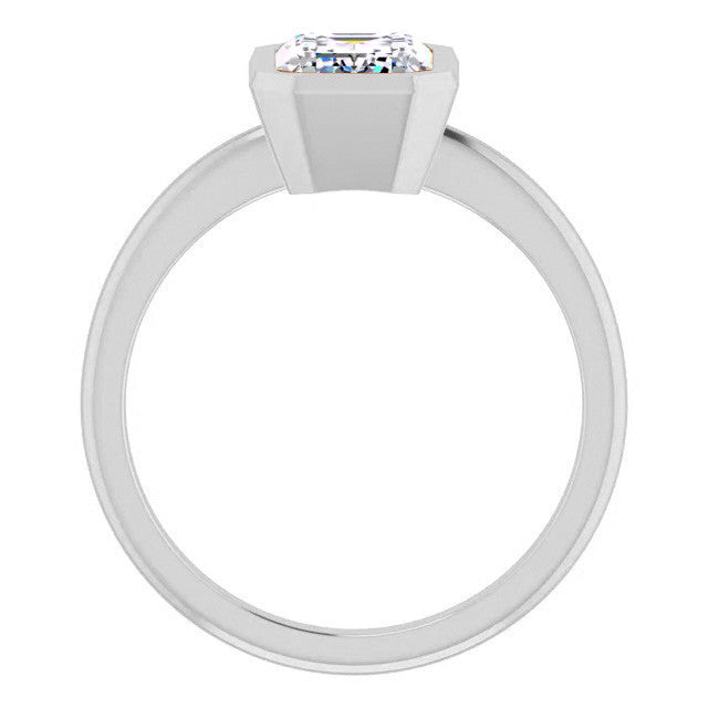 Emerald / Radiant Cut Moissanite Bezel Solitaire Ring