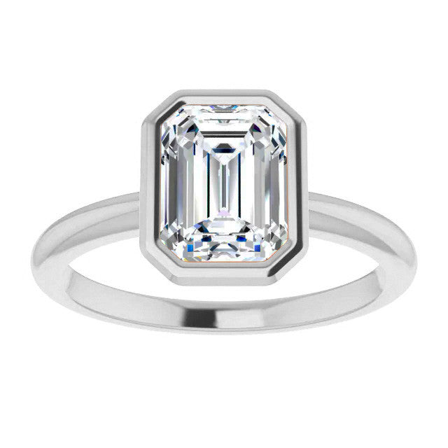 Emerald / Radiant Cut Moissanite Bezel Solitaire Ring