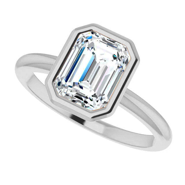 Emerald / Radiant Cut Moissanite Bezel Solitaire Ring