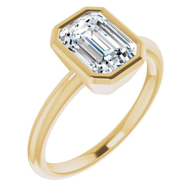 Emerald / Radiant Cut Moissanite Bezel Solitaire Ring