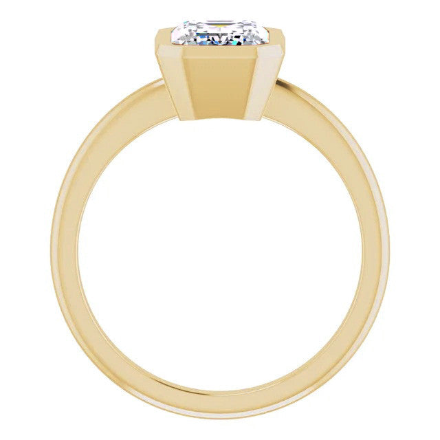 Emerald / Radiant Cut Moissanite Bezel Solitaire Ring