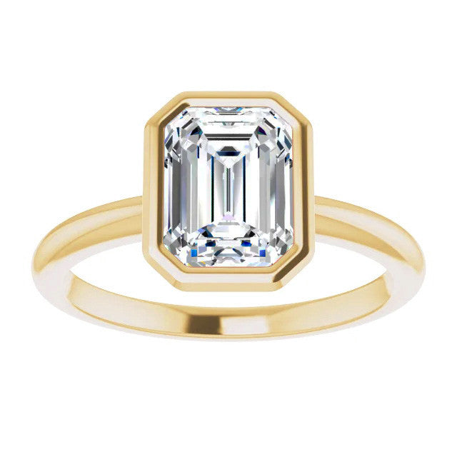 Emerald / Radiant Cut Moissanite Bezel Solitaire Ring