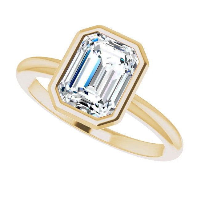 Emerald / Radiant Cut Moissanite Bezel Solitaire Ring