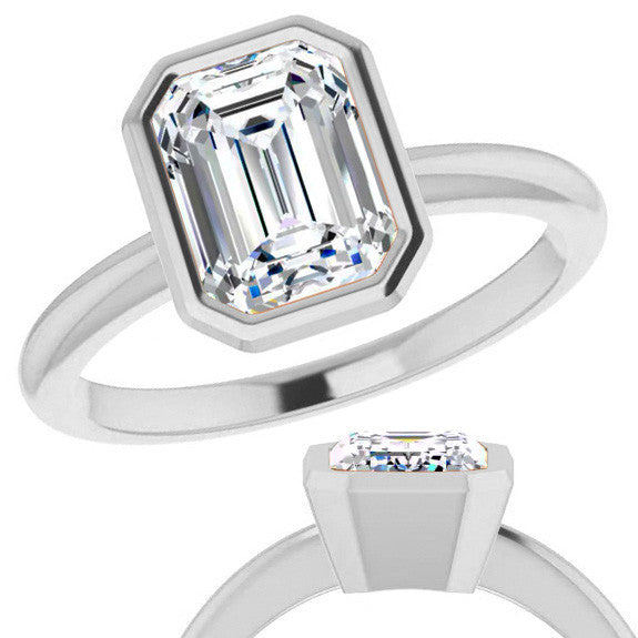 Emerald / Radiant Cut Moissanite Bezel Solitaire Ring
