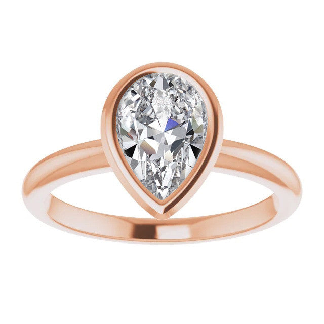 Pear Cut Moissanite Bezel Solitaire Ring