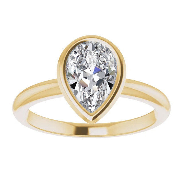 Pear Cut Moissanite Bezel Solitaire Ring