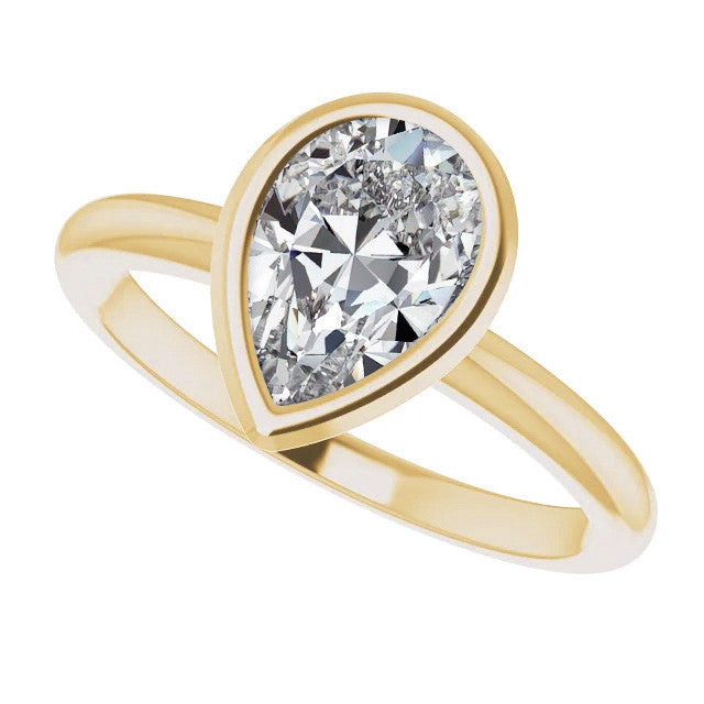 Pear Cut Moissanite Bezel Solitaire Ring