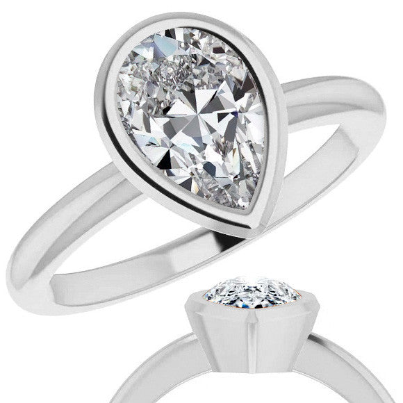 Pear Cut Moissanite Bezel Solitaire Ring