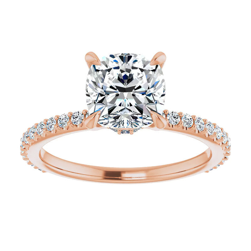 Cushion Moissanite Shared Prong Engagement Ring