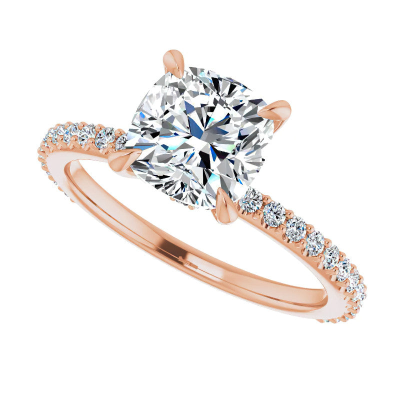 Cushion Moissanite Shared Prong Engagement Ring