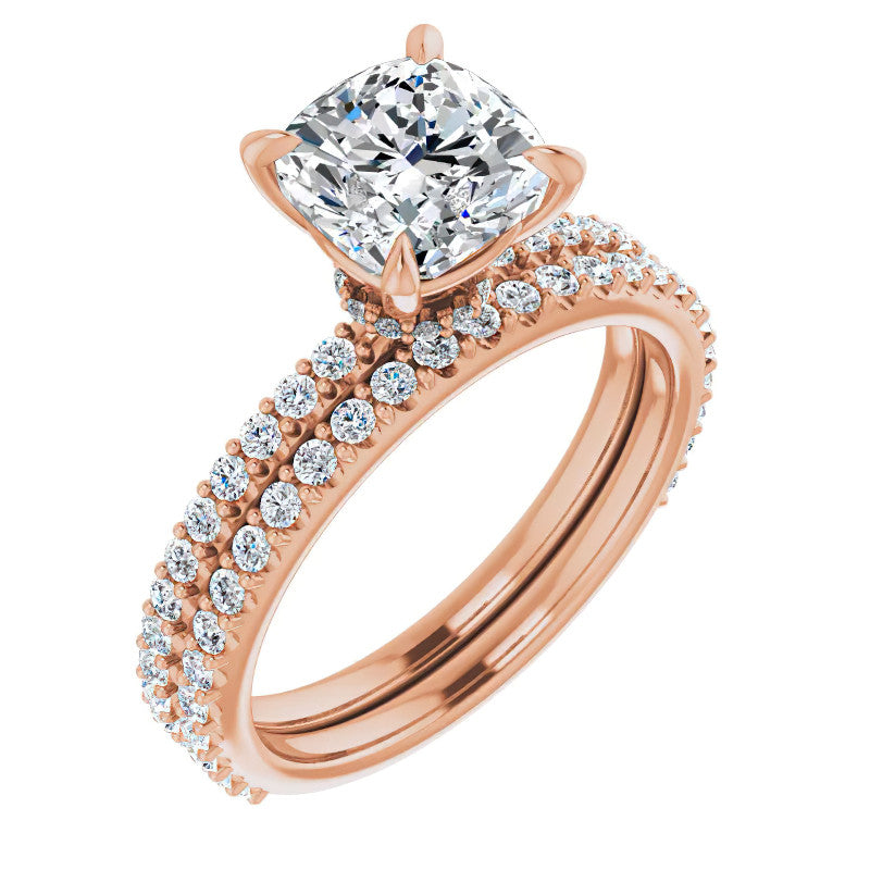 Cushion Moissanite Shared Prong Engagement Ring
