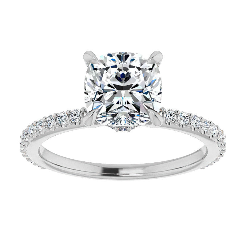 Cushion Moissanite Shared Prong Engagement Ring