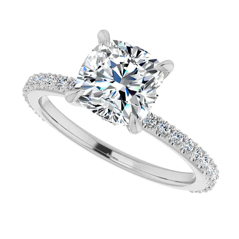 Cushion Moissanite Shared Prong Engagement Ring