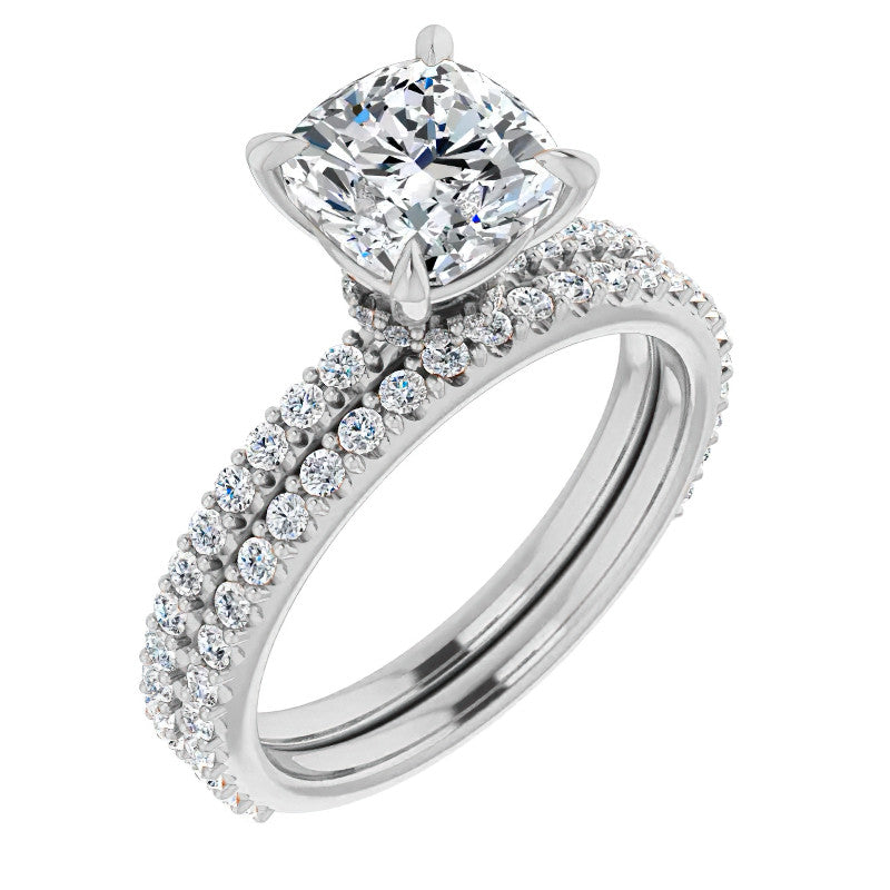 Cushion Moissanite Shared Prong Engagement Ring