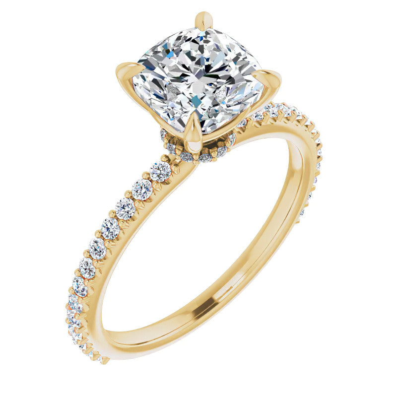 Cushion Moissanite Shared Prong Engagement Ring