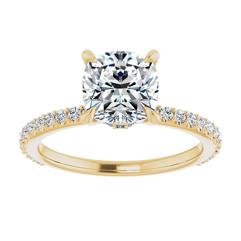 Cushion Moissanite Shared Prong Engagement Ring