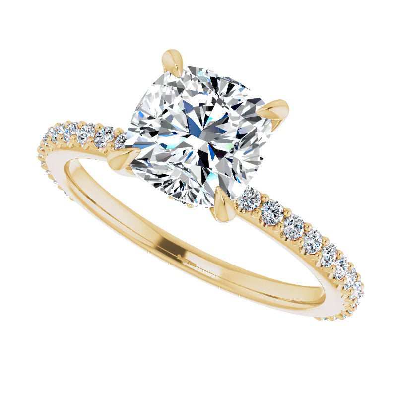 Cushion Moissanite Shared Prong Engagement Ring