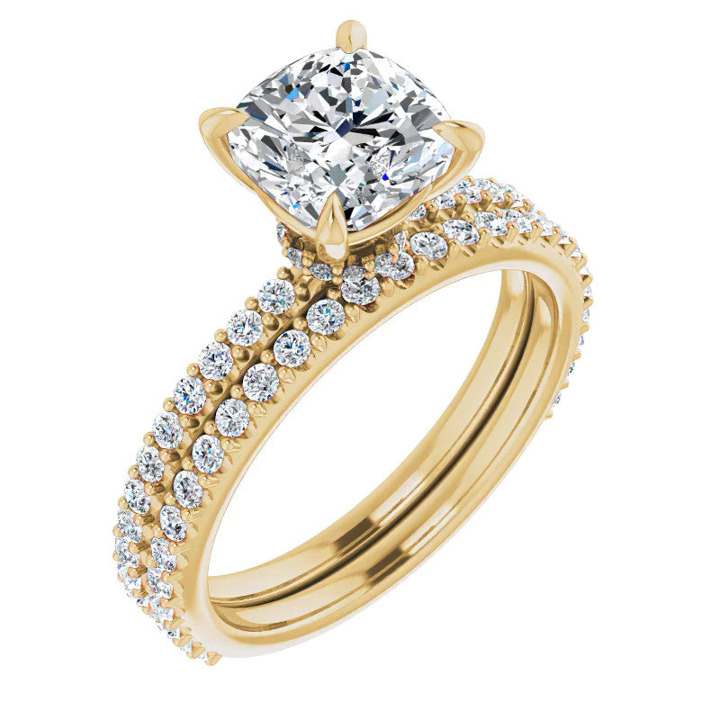 Cushion Moissanite Shared Prong Engagement Ring