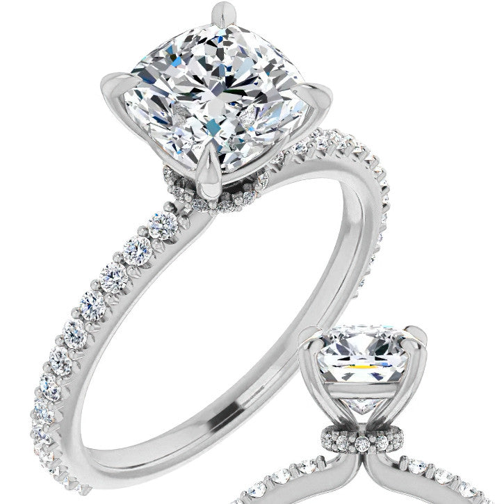 Cushion Moissanite Shared Prong Engagement Ring