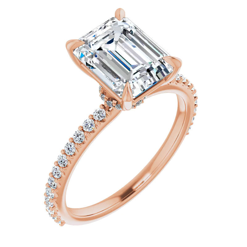 Emerald / Radiant cut Moissanite Engagement Ring with collar