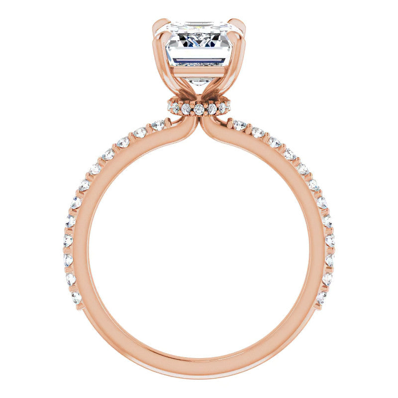 Emerald / Radiant cut Moissanite Engagement Ring with collar
