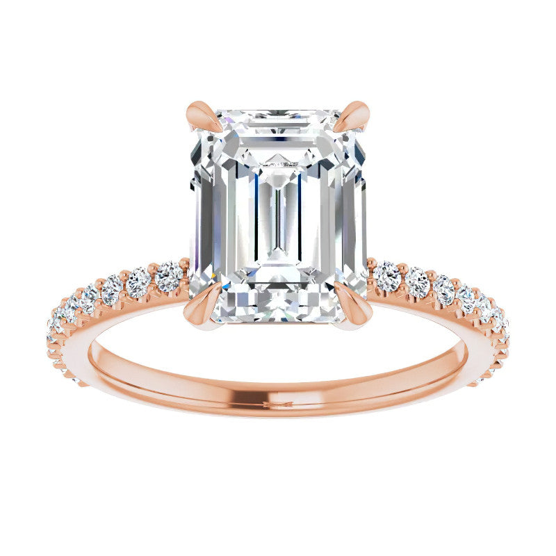 Emerald / Radiant cut Moissanite Engagement Ring with collar