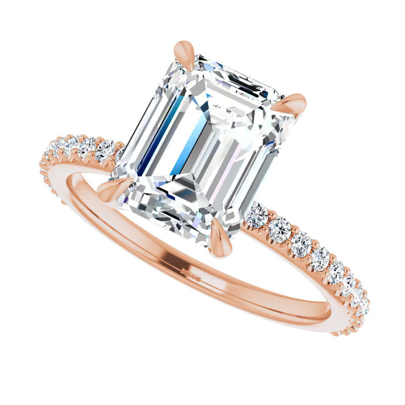 Emerald / Radiant cut Moissanite Engagement Ring with collar