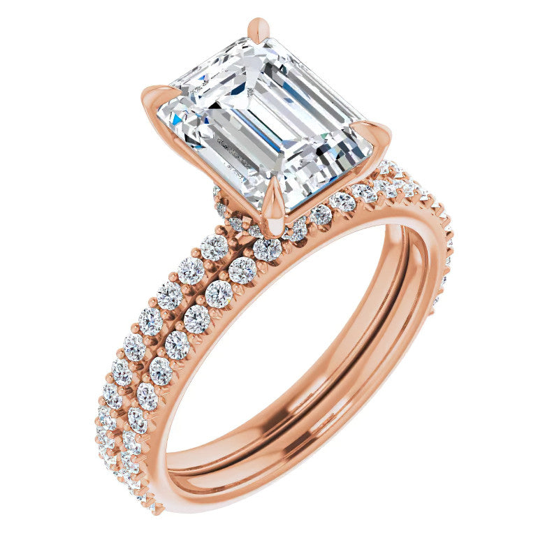 Emerald / Radiant cut Moissanite Engagement Ring with collar