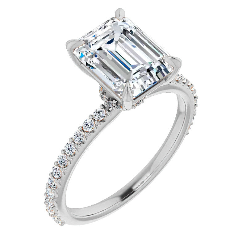 Emerald / Radiant cut Moissanite Engagement Ring with collar