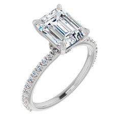 Emerald / Radiant cut Moissanite Engagement Ring with collar