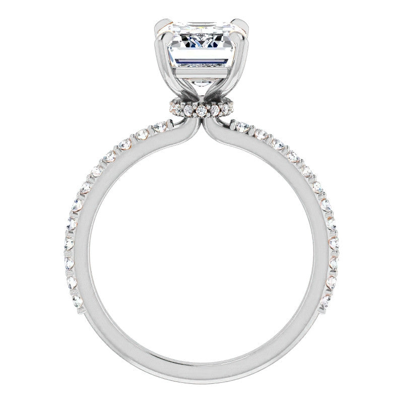 Emerald / Radiant cut Moissanite Engagement Ring with collar