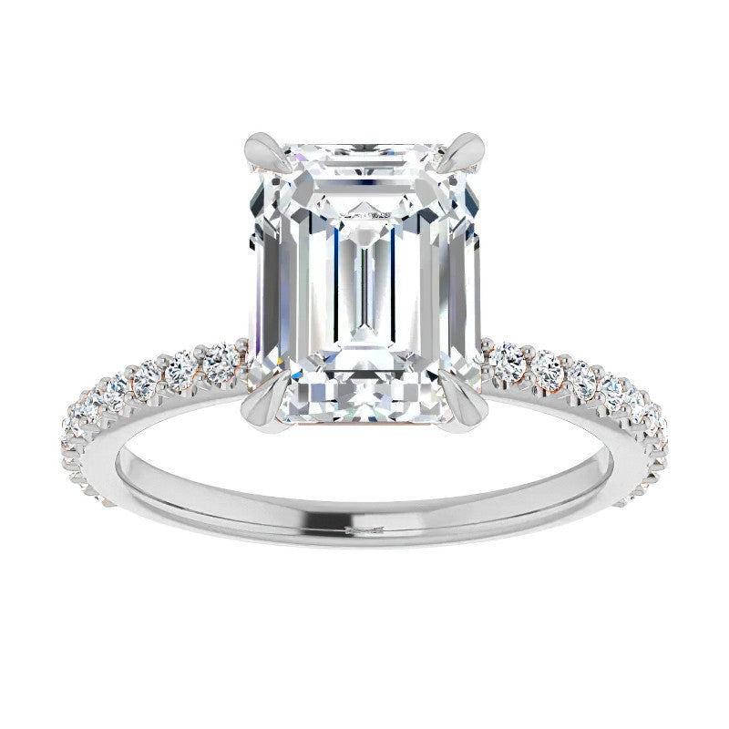 Emerald / Radiant cut Moissanite Engagement Ring with collar