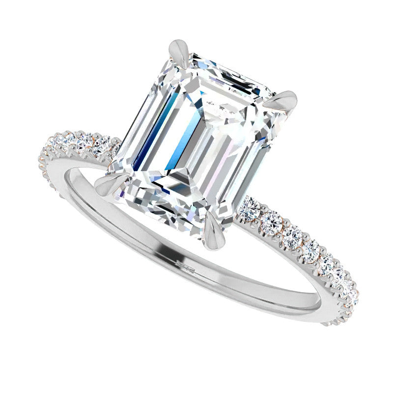 Emerald / Radiant cut Moissanite Engagement Ring with collar