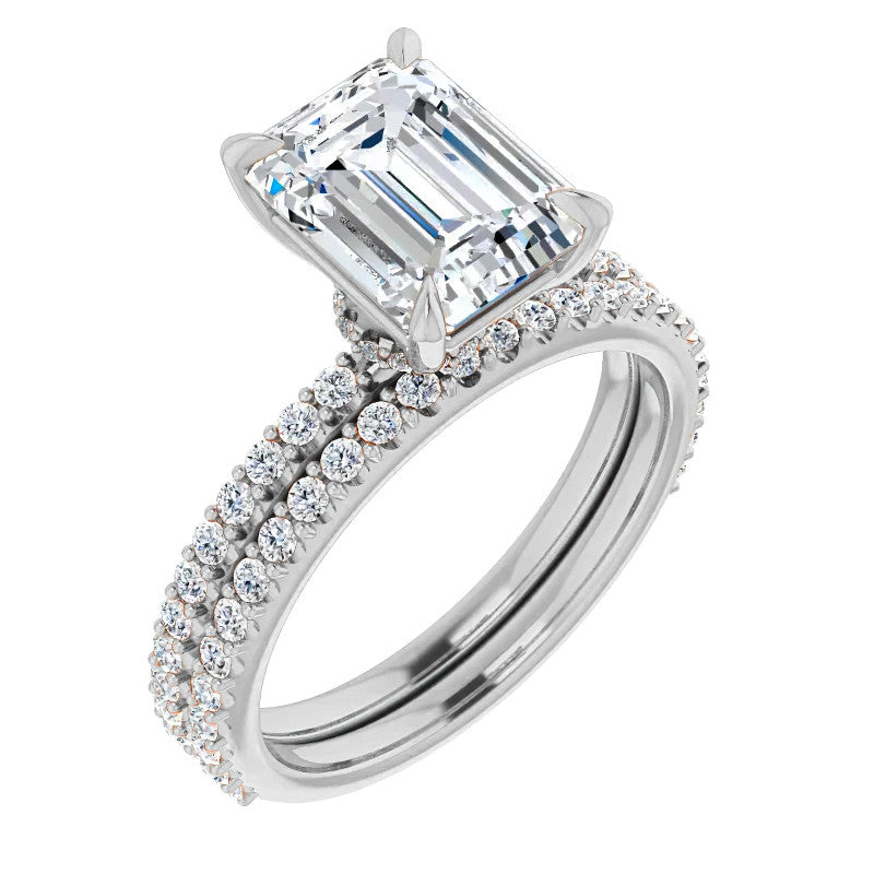 Emerald / Radiant cut Moissanite Engagement Ring with collar