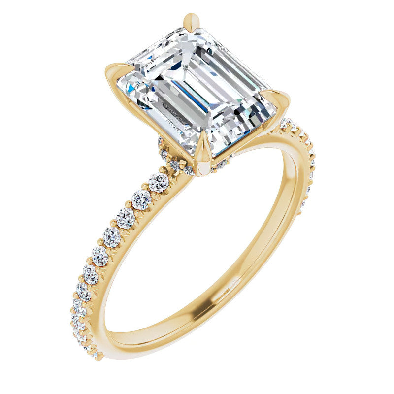 Emerald / Radiant cut Moissanite Engagement Ring with collar