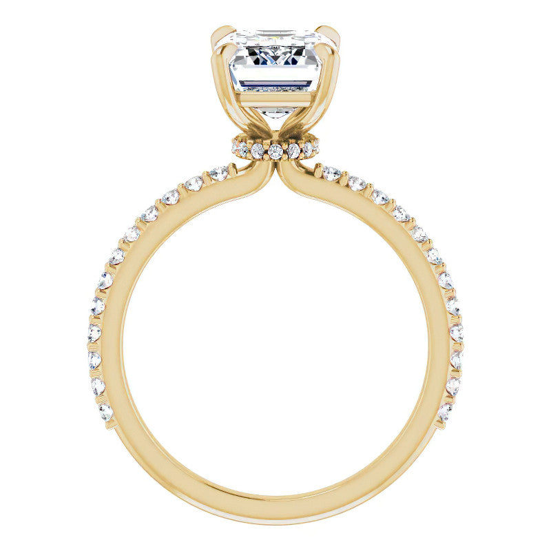 Emerald / Radiant cut Moissanite Engagement Ring with collar