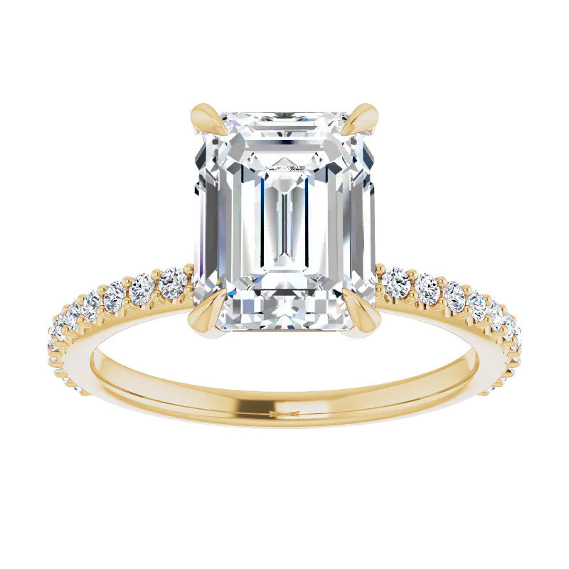 Emerald / Radiant cut Moissanite Engagement Ring with collar