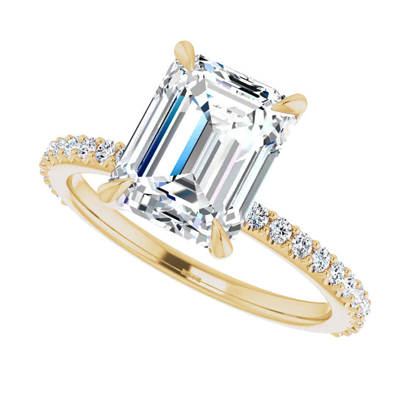 Emerald / Radiant cut Moissanite Engagement Ring with collar