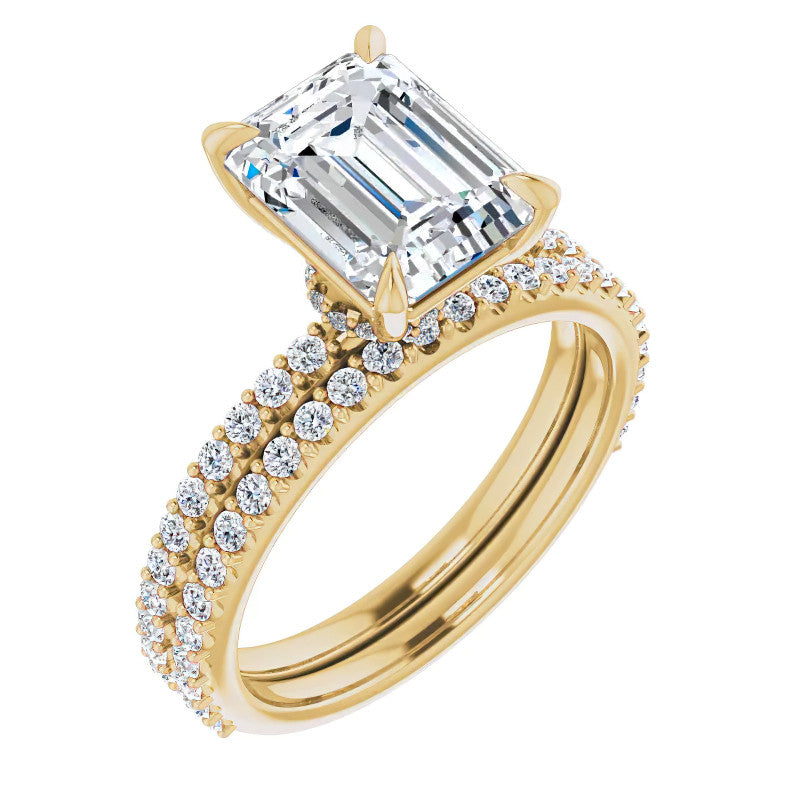 Emerald / Radiant cut Moissanite Engagement Ring with collar
