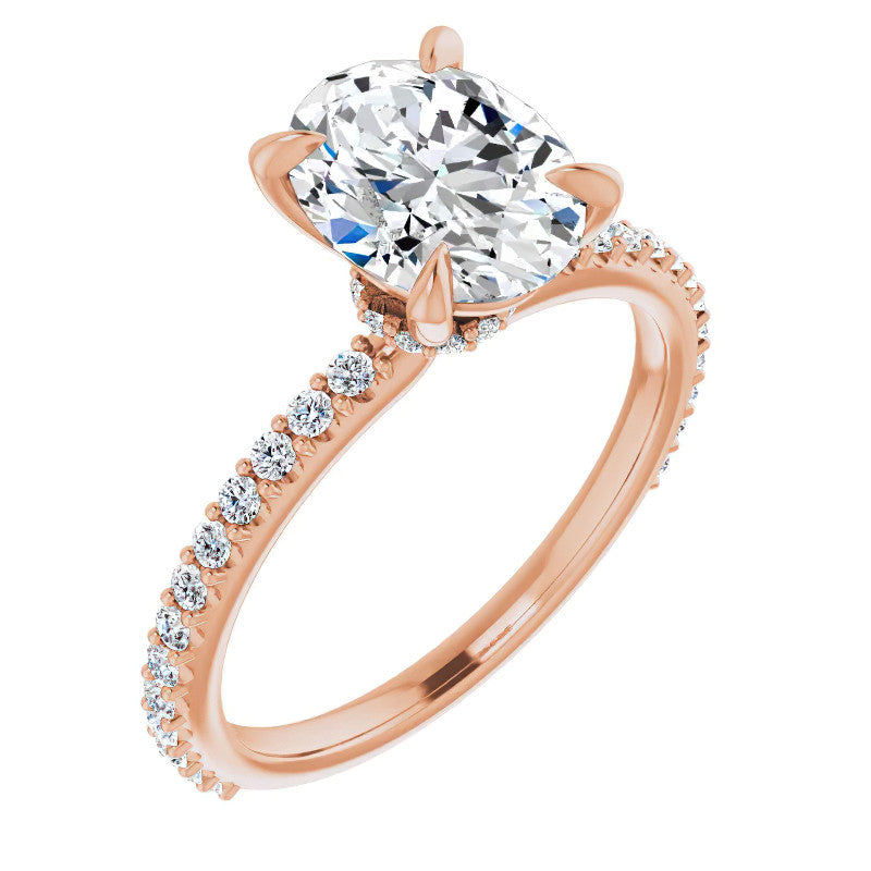 Oval Moissanite Shared Prong Engagement Ring